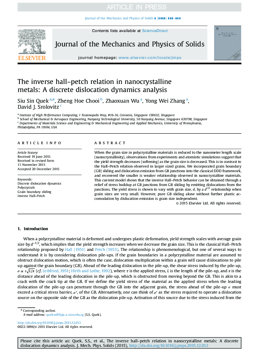 The inverse hall-petch relation in nanocrystalline metals: A discrete dislocation dynamics analysis