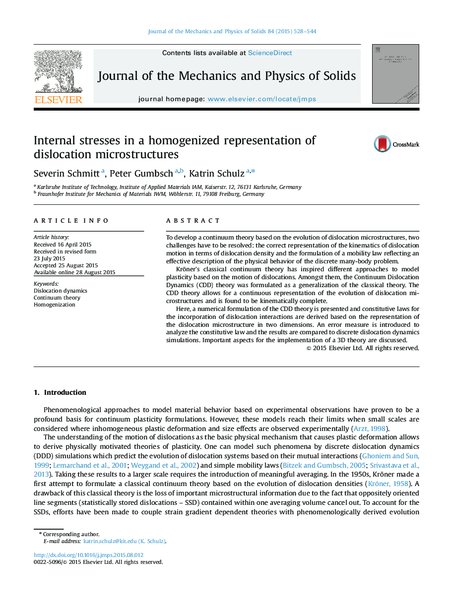 Internal stresses in a homogenized representation of dislocation microstructures