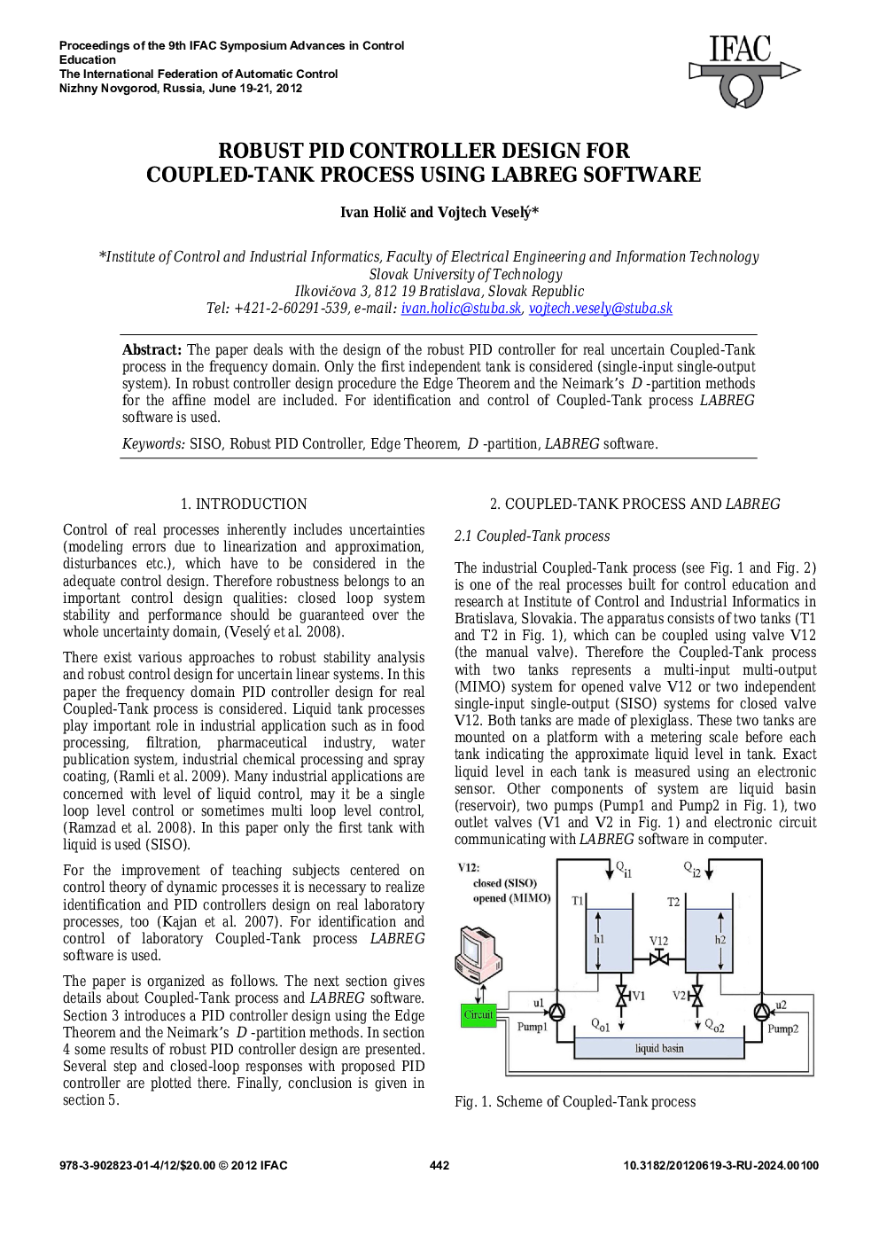 ROBUST PID CONTROLLER DESIGN FOR COUPLED-TANK PROCESS USING LABREG SOFTWARE
