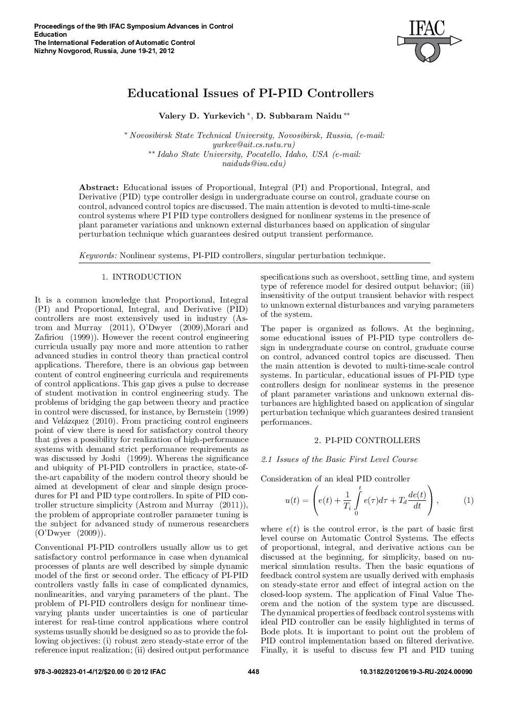 Educational Issues of PI-PID Controllers