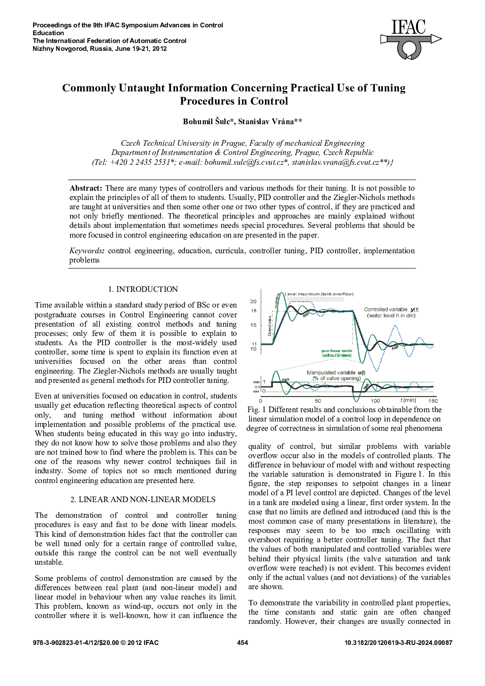 عکس صفحه اول مقاله: Commonly Untaught Information Concerning Practical Use of Tuning Procedures in Control Commonly Untaught Information Concerning Practical Use of Tuning Procedures in Control