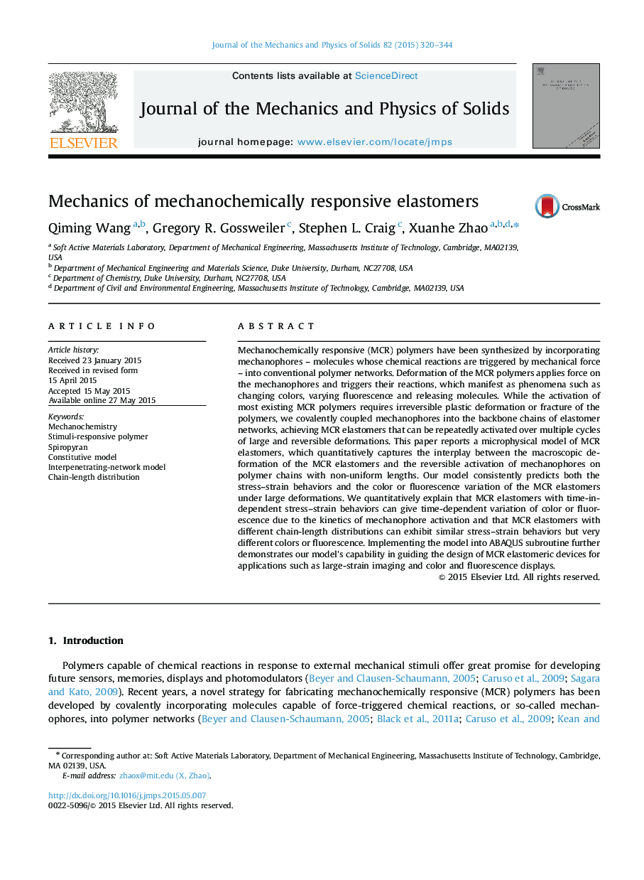 Mechanics of mechanochemically responsive elastomers