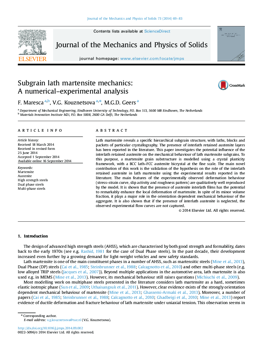 Subgrain lath martensite mechanics: A numerical-experimental analysis