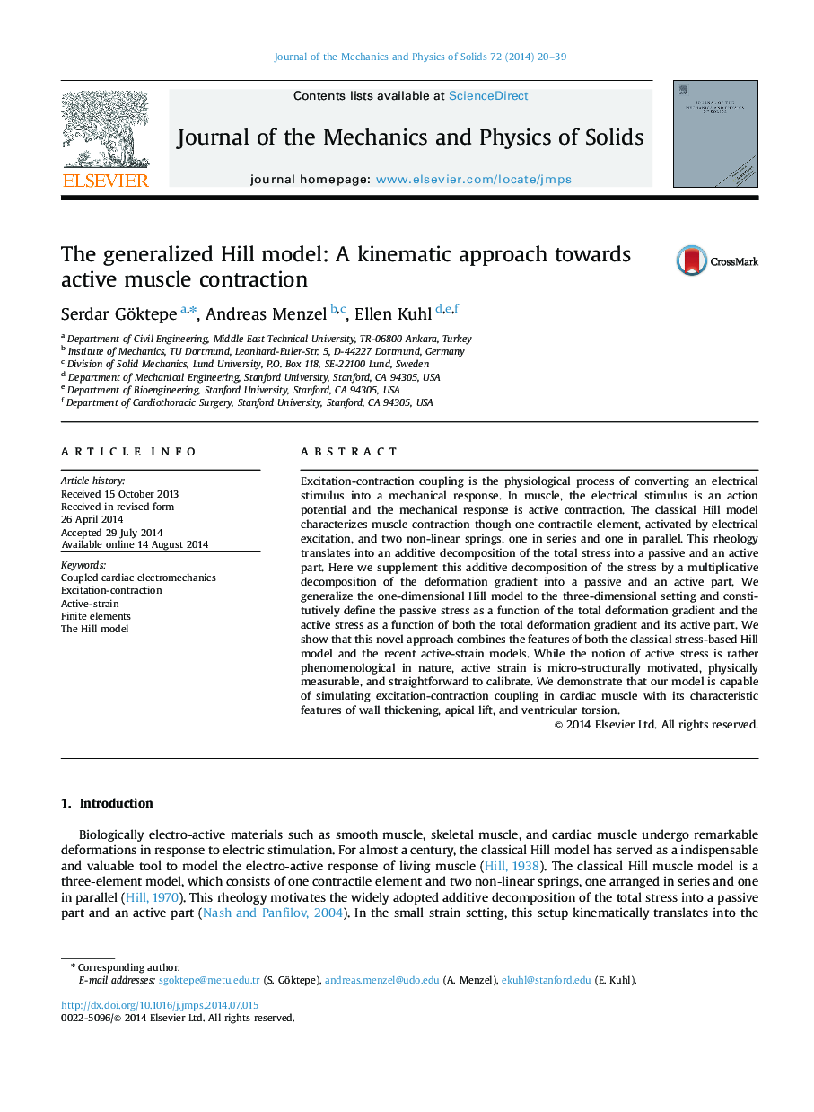 The generalized Hill model: A kinematic approach towards active muscle contraction