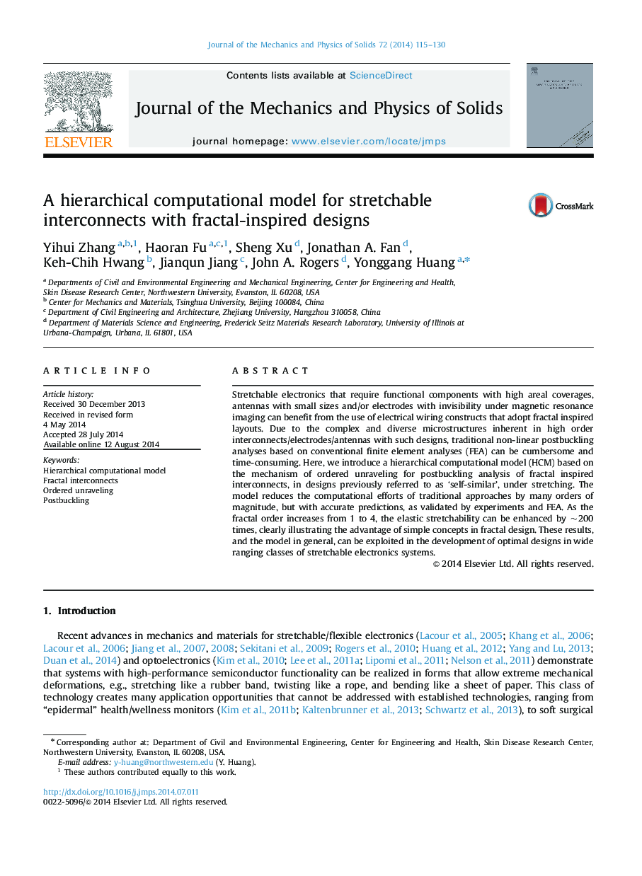 A hierarchical computational model for stretchable interconnects with fractal-inspired designs