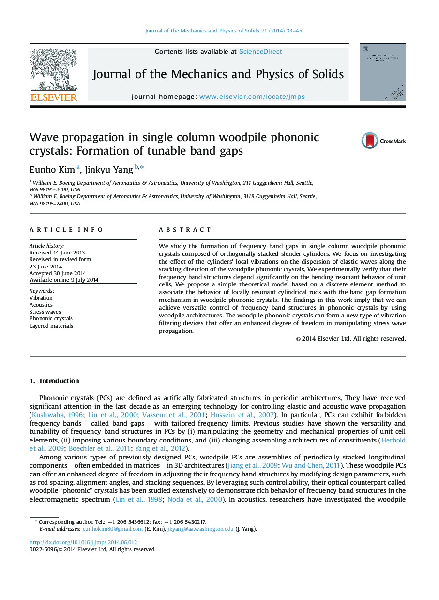 Wave propagation in single column woodpile phononic crystals: Formation of tunable band gaps