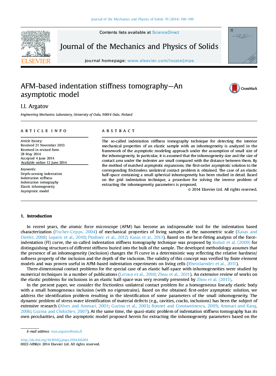 AFM-based indentation stiffness tomography-An asymptotic model
