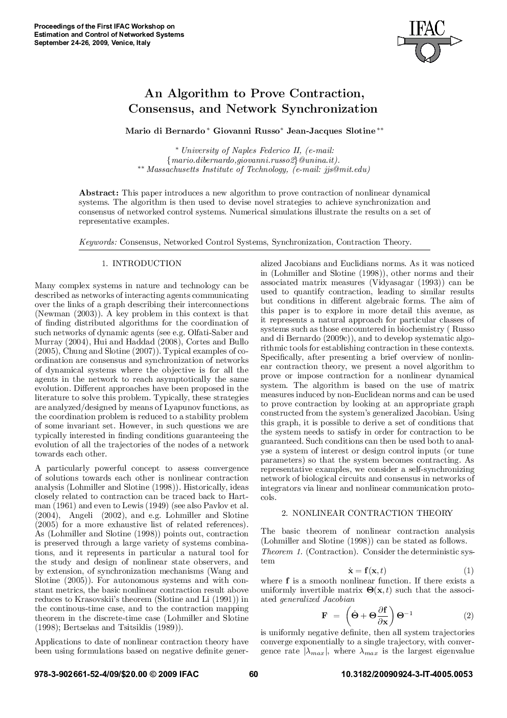 عکس صفحه اول مقاله: An Algorithm to Prove Contraction, Consensus, and Network Synchronization An Algorithm to Prove Contraction, Consensus, and Network Synchronization