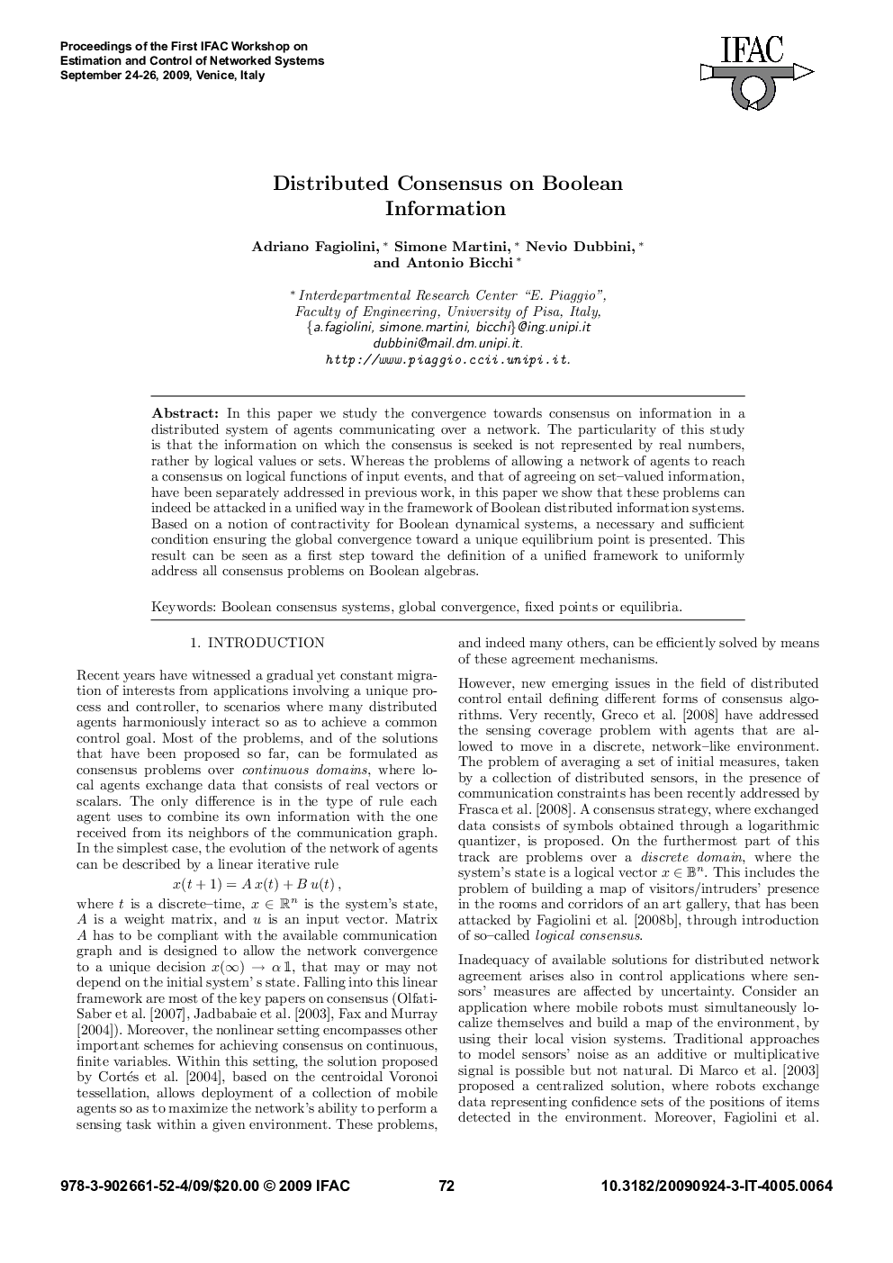 عکس صفحه اول مقاله: Distributed Consensus on Boolean Information Distributed Consensus on Boolean Information
