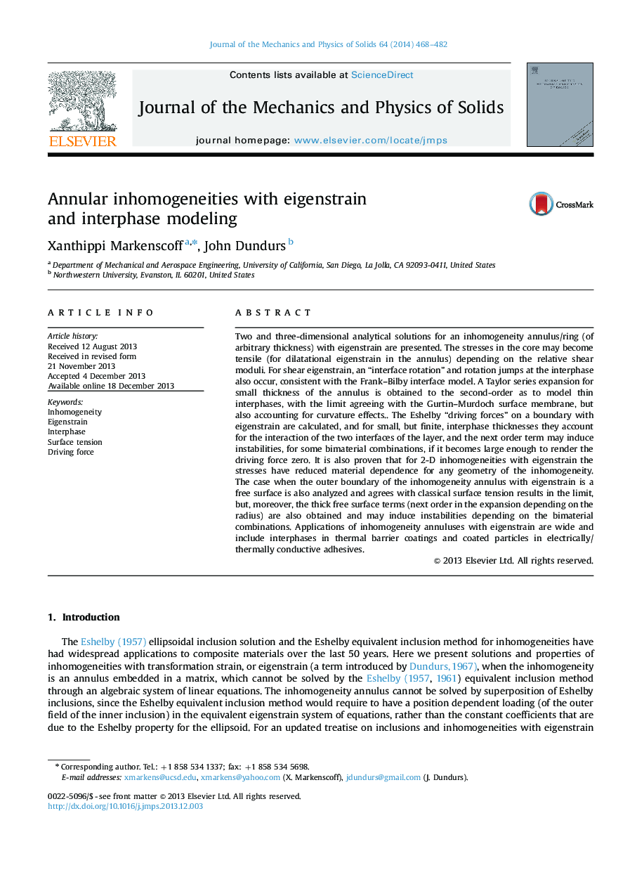 Annular inhomogeneities with eigenstrain and interphase modeling