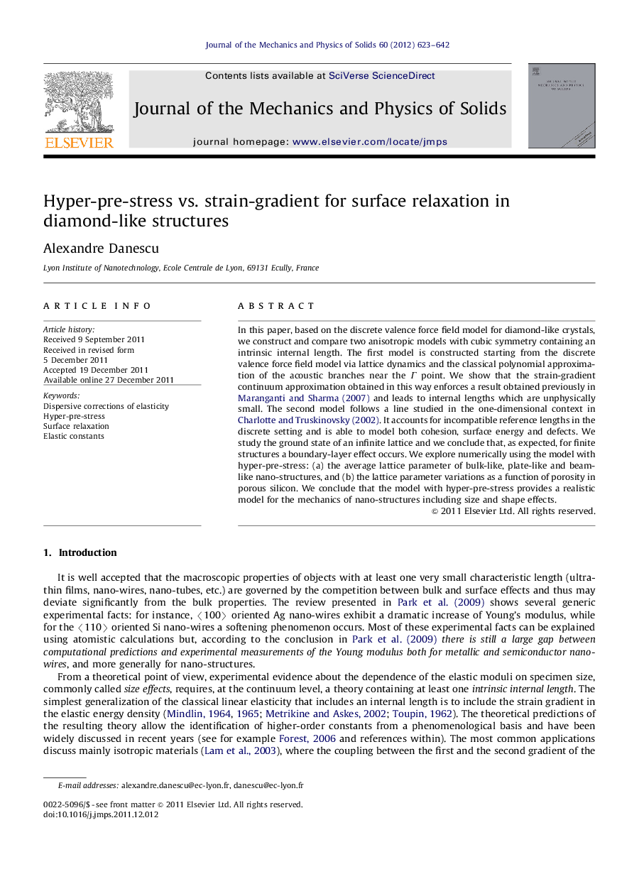 Hyper-pre-stress vs. strain-gradient for surface relaxation in diamond-like structures