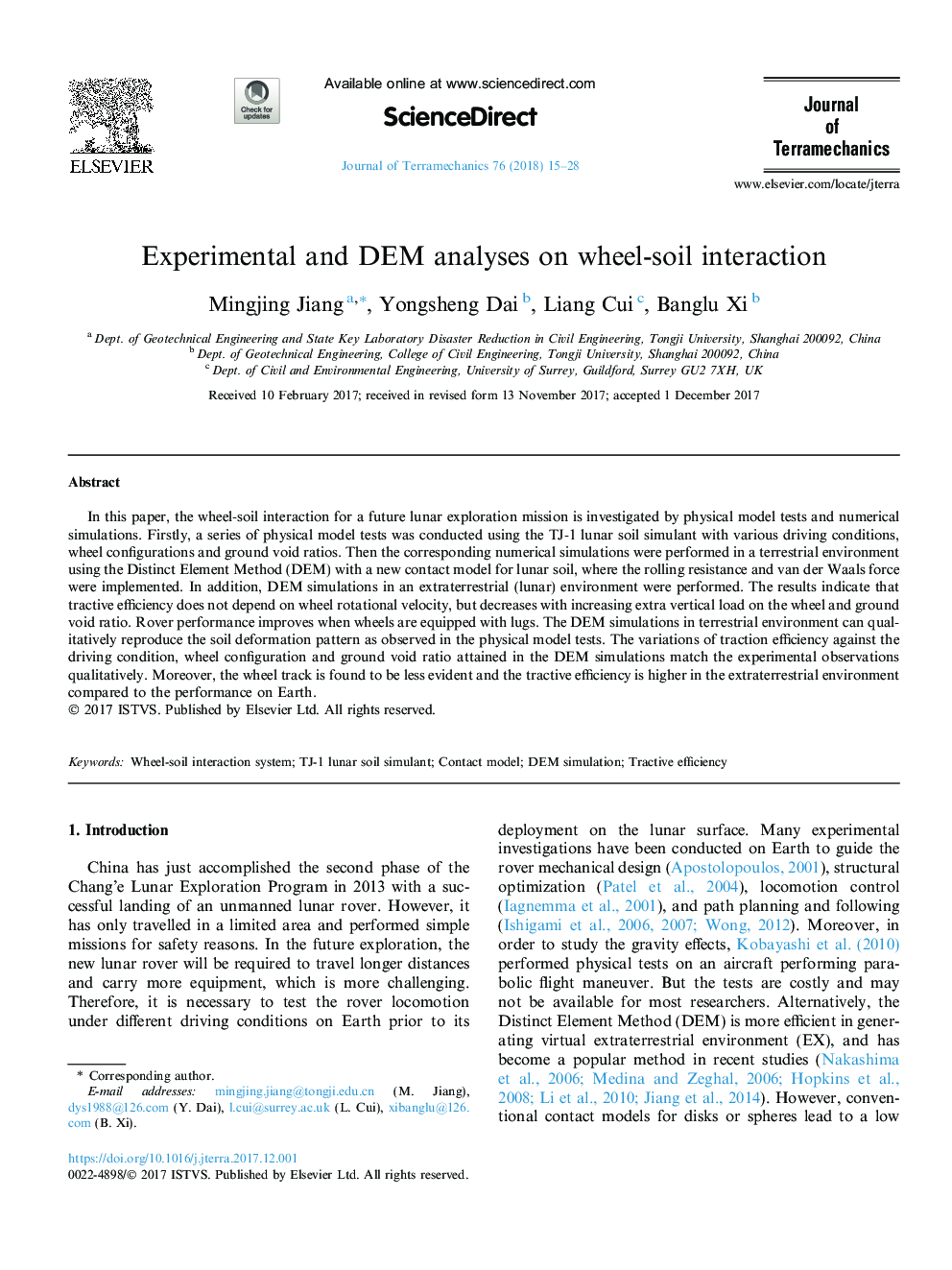Experimental and DEM analyses on wheel-soil interaction