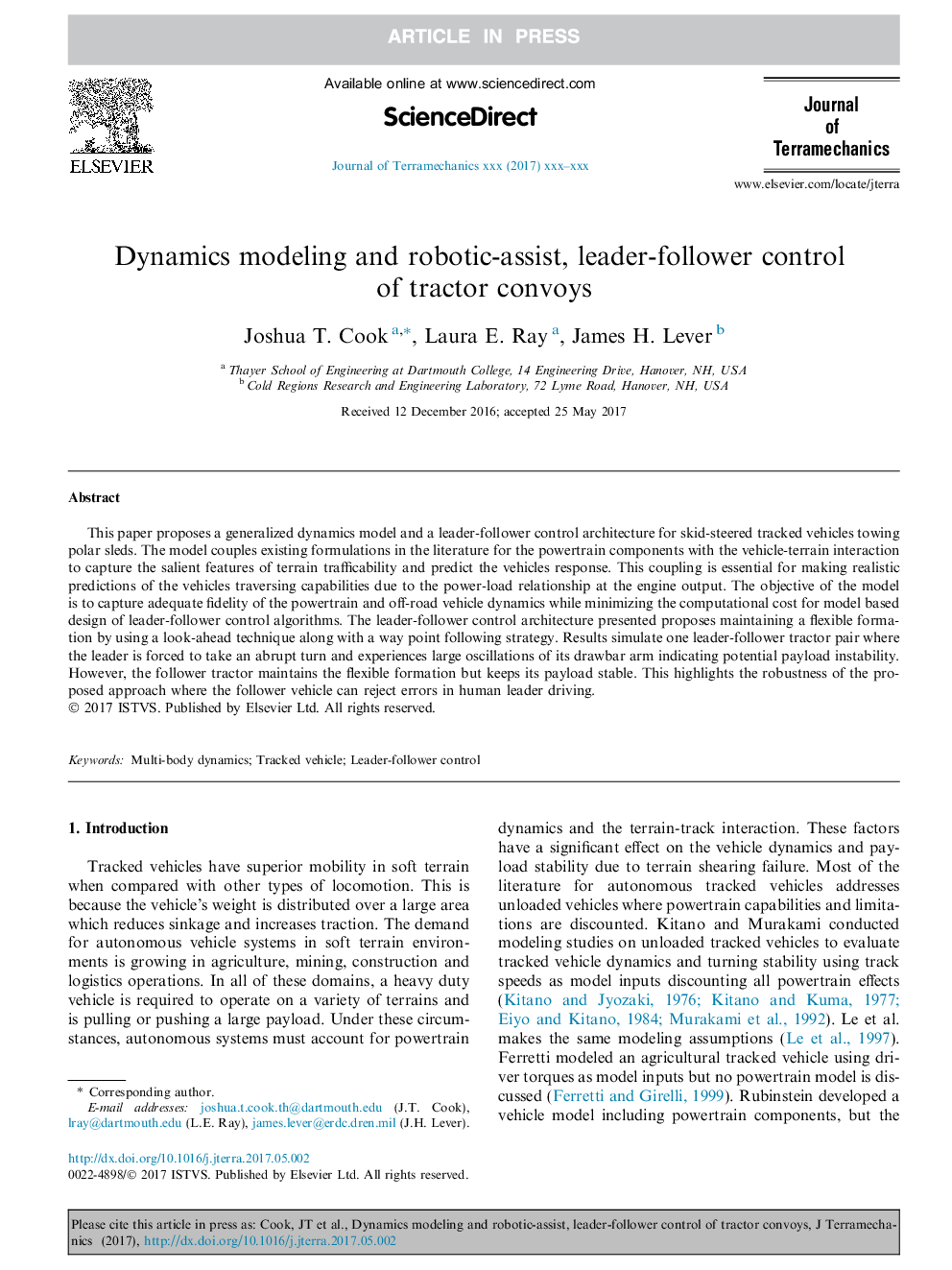 Dynamics modeling and robotic-assist, leader-follower control of tractor convoys