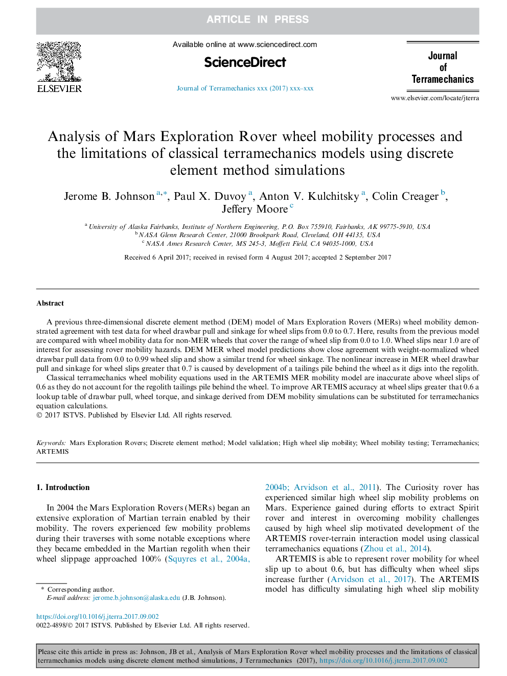 تجزیه و تحلیل فرآیندهای تحرک چرخ موشک اکتشاف مریخ و محدودیت های مدل های کلاسیک ترامکانیک با استفاده از شبیه سازی روش های عنصر گسسته 