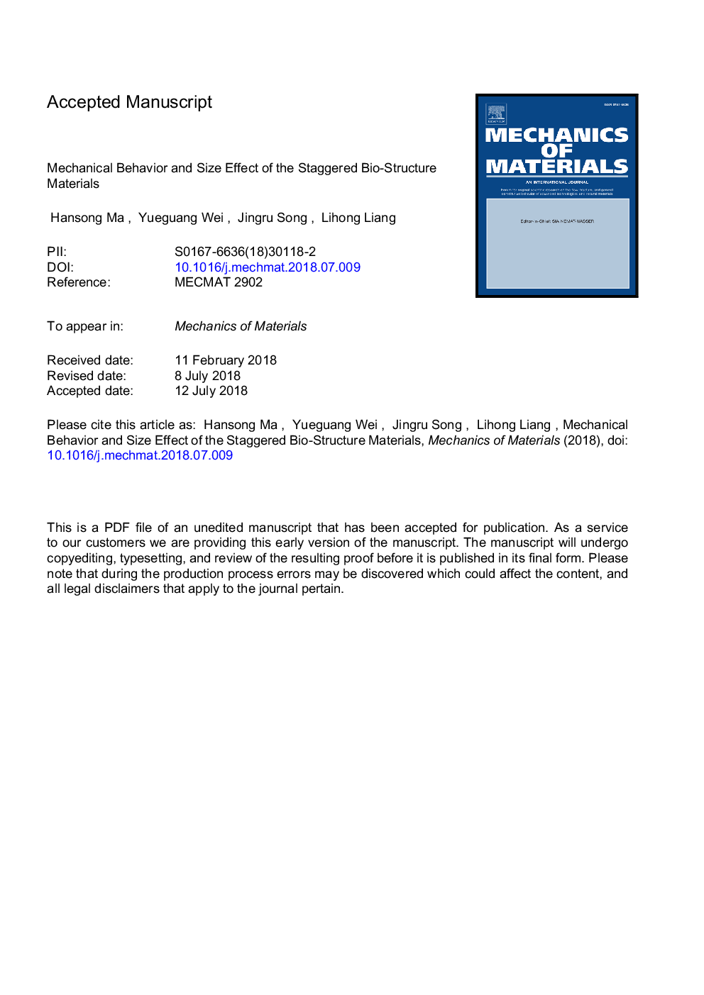 Mechanical behavior and size effect of the staggered bio-structure materials