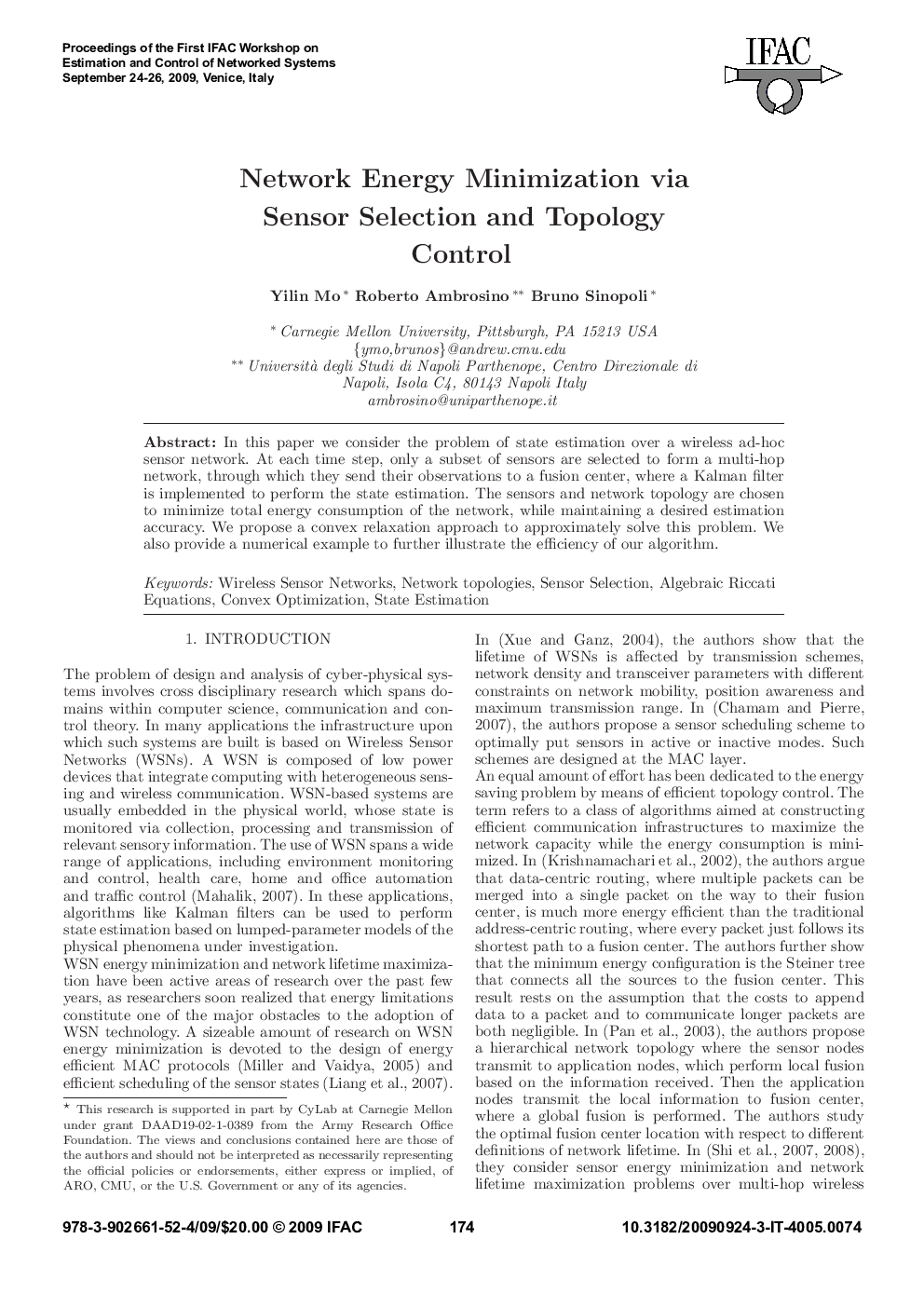 Network Energy Minimization via Sensor Selection and Topology Control*