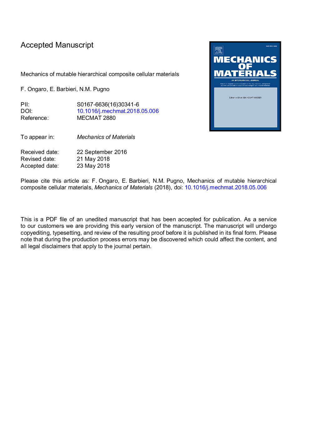 Mechanics of mutable hierarchical composite cellular materials