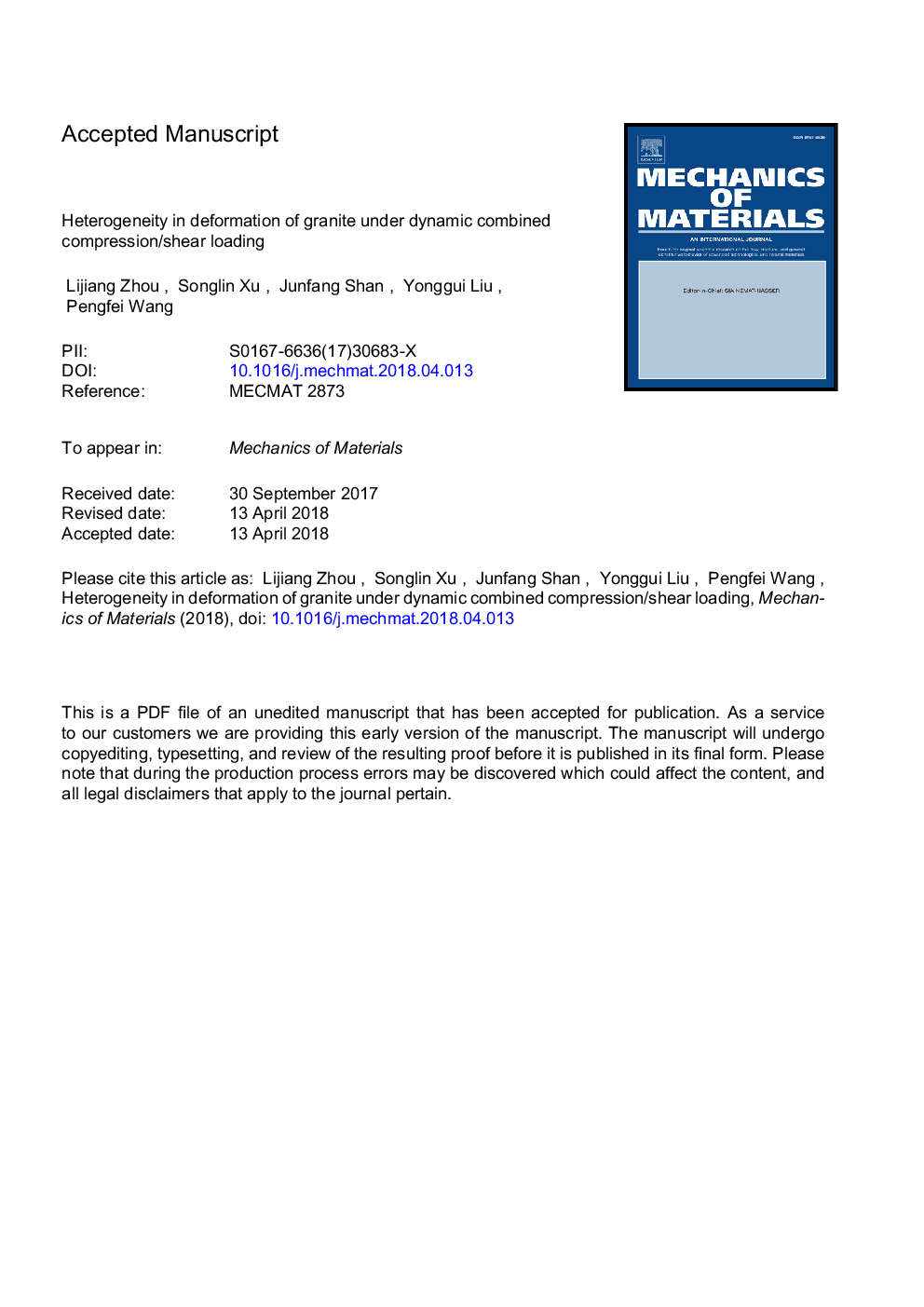 Heterogeneity in deformation of granite under dynamic combined compression/shear loading