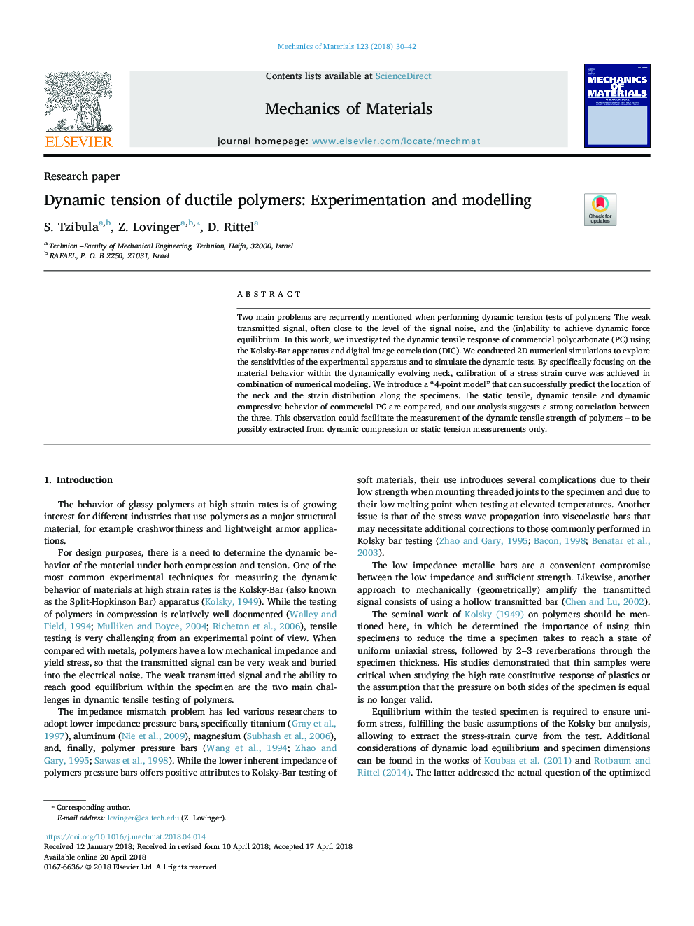 Dynamic tension of ductile polymers: Experimentation and modelling