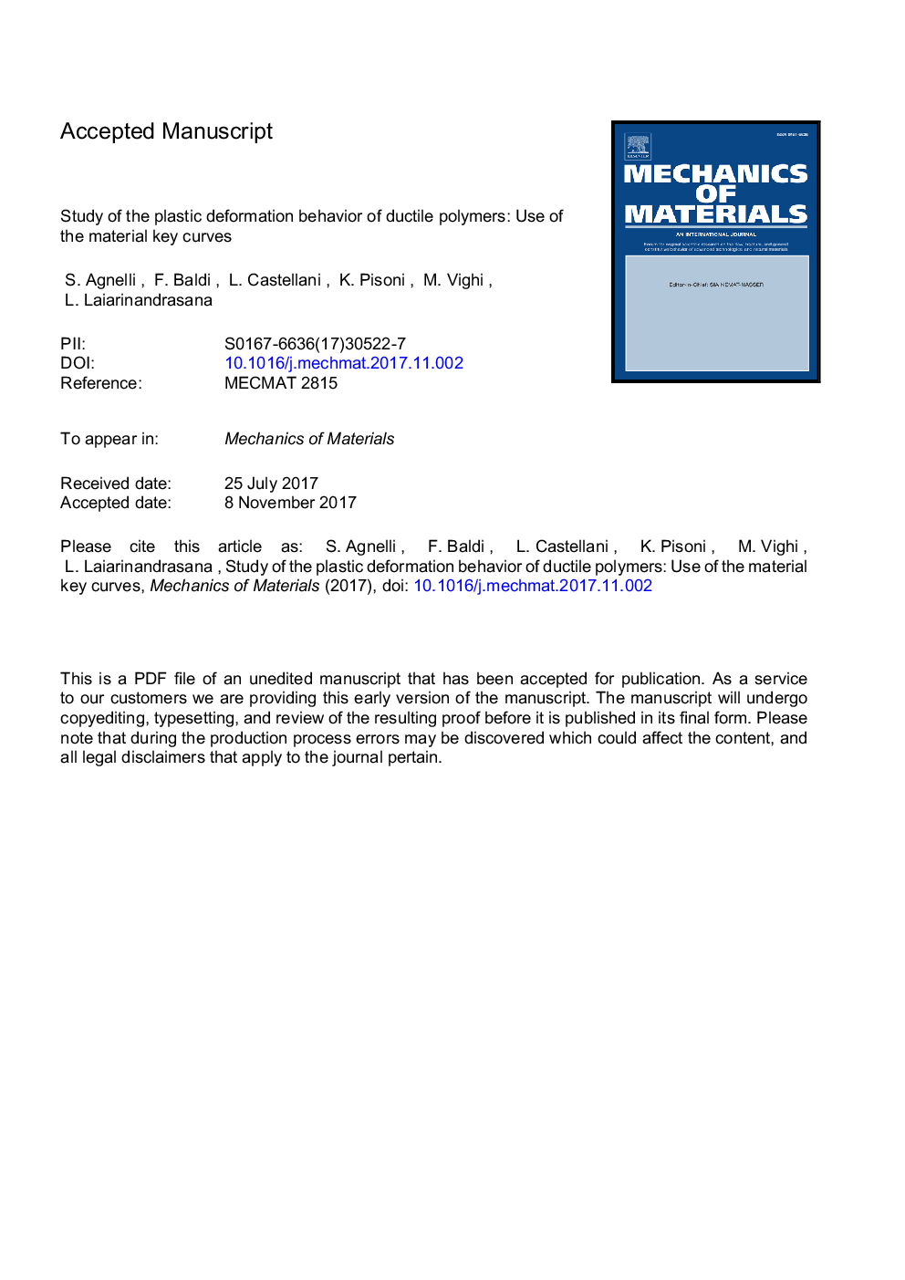 Study of the plastic deformation behaviour of ductile polymers: Use of the material key curves