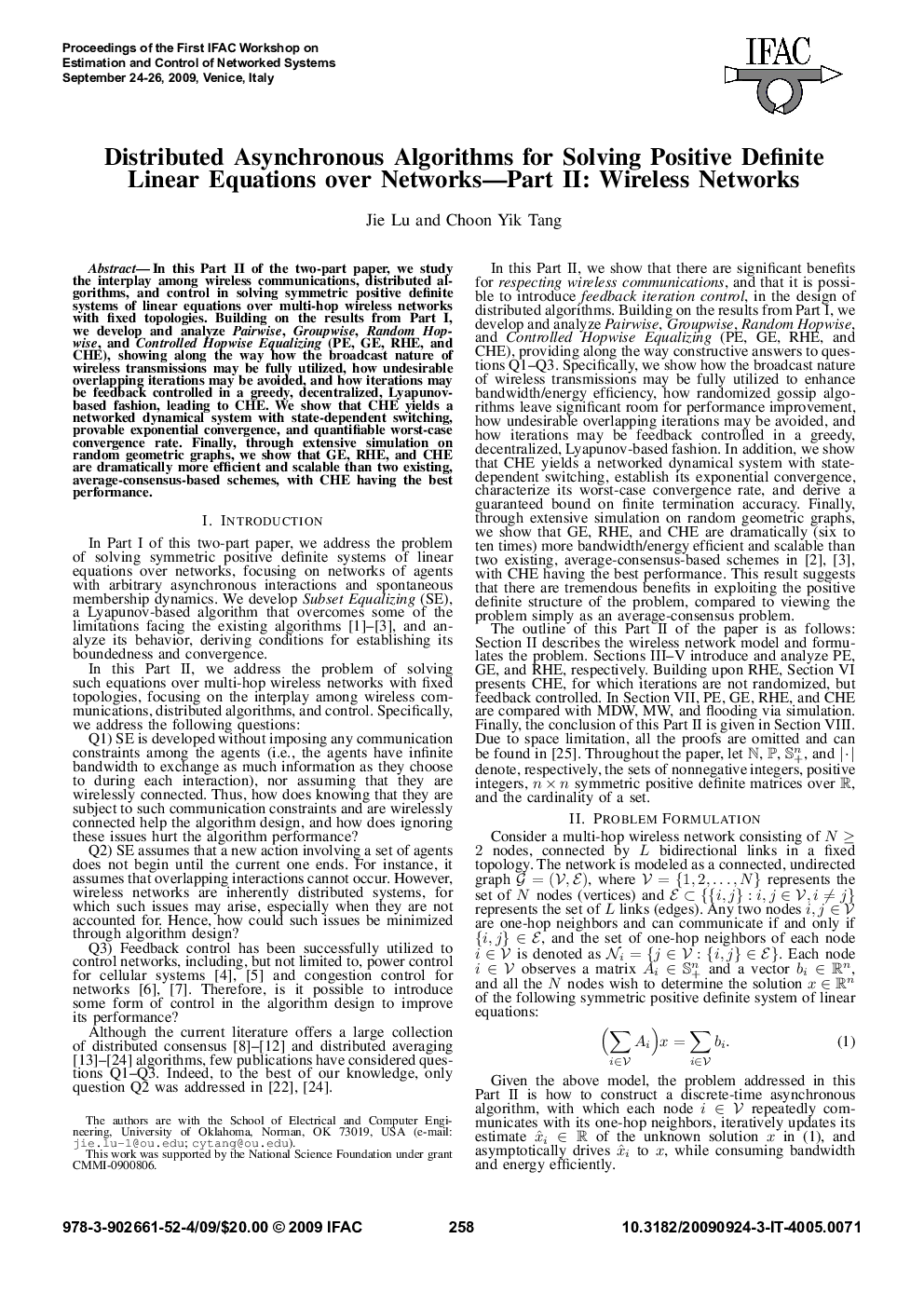 عکس صفحه اول مقاله: Distributed Asynchronous Algorithms for Solving Positive Definite Linear Equations over Networks—Part II: Wireless Networks Distributed Asynchronous Algorithms for Solving Positive Definite Linear Equations over Networks—Part II: Wireless Networks