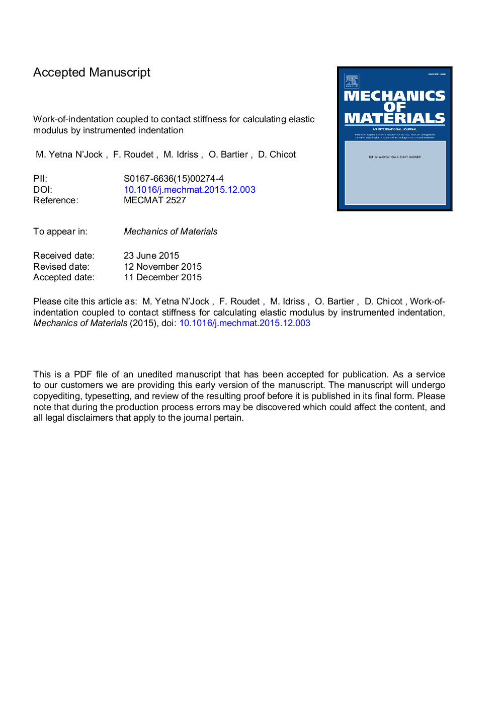 Work-of-indentation coupled to contact stiffness for calculating elastic modulus by instrumented indentation