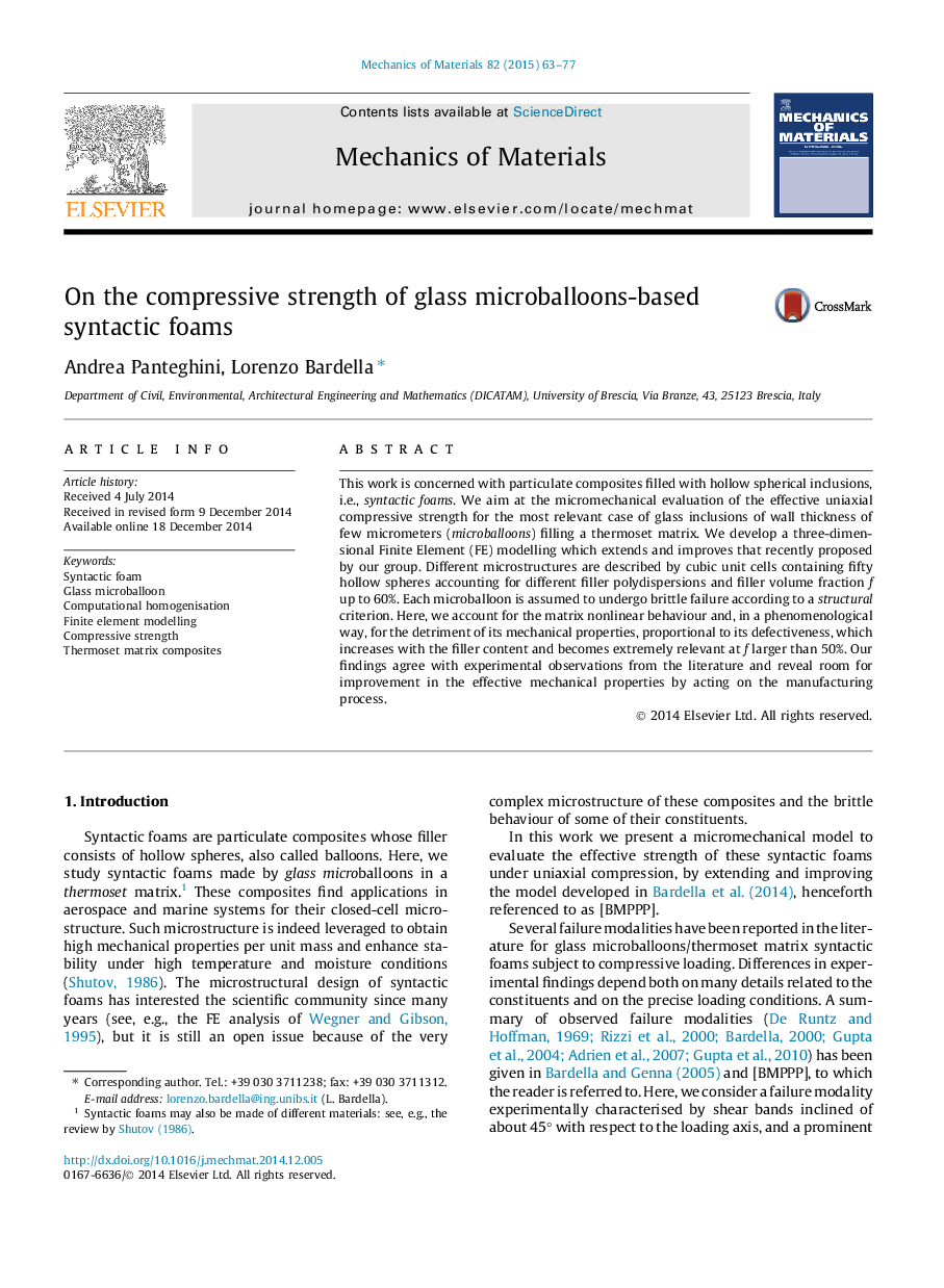 On the compressive strength of glass microballoons-based syntactic foams