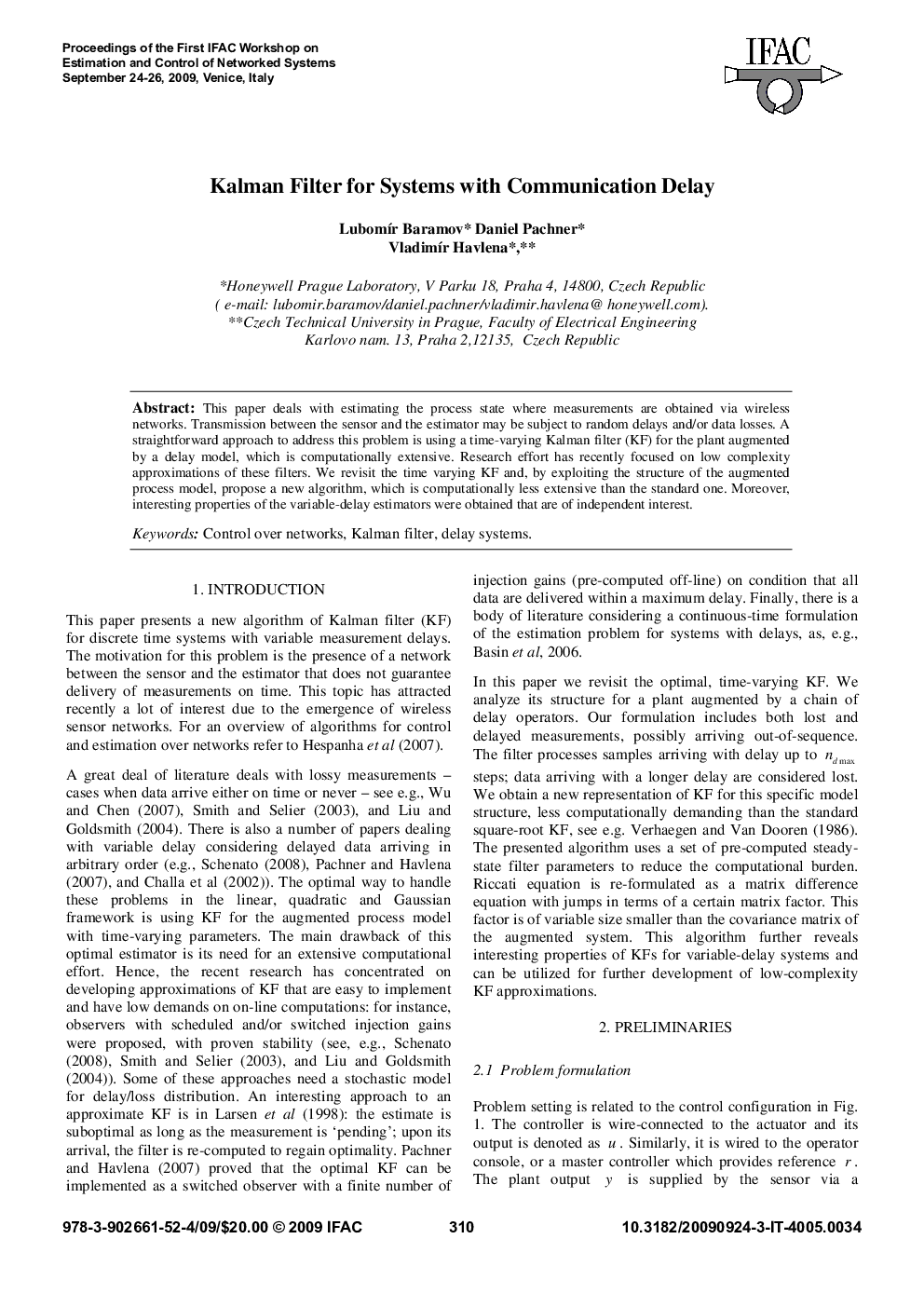 عکس صفحه اول مقاله: Kalman Filter for Systems with Communication Delay Kalman Filter for Systems with Communication Delay
