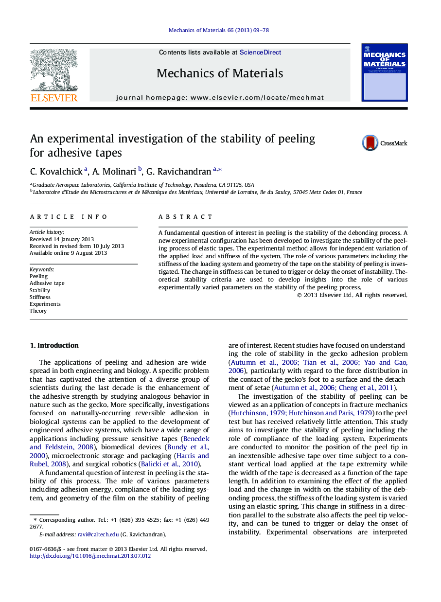 An experimental investigation of the stability of peeling for adhesive tapes