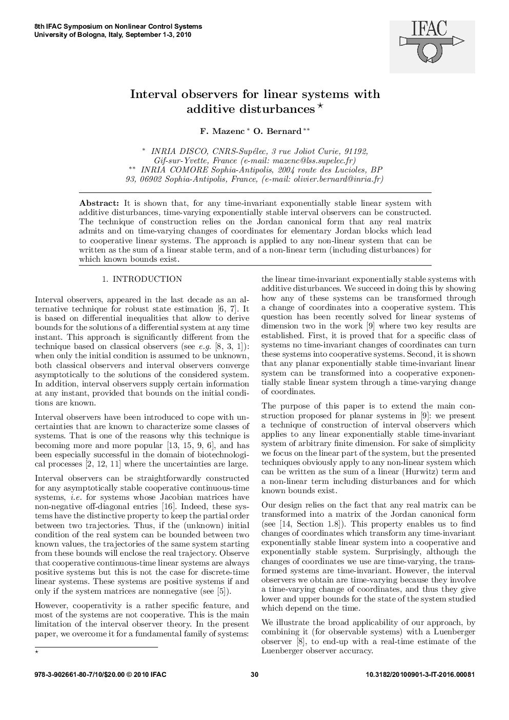 Interval observers for linear systems with additive disturbances*