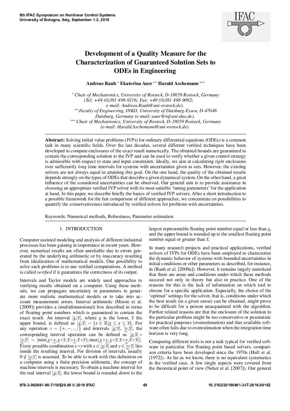 عکس صفحه اول مقاله: Development of a Quality Measure for the Characterization of Guaranteed Solution Sets to ODEs in Engineering Development of a Quality Measure for the Characterization of Guaranteed Solution Sets to ODEs in Engineering