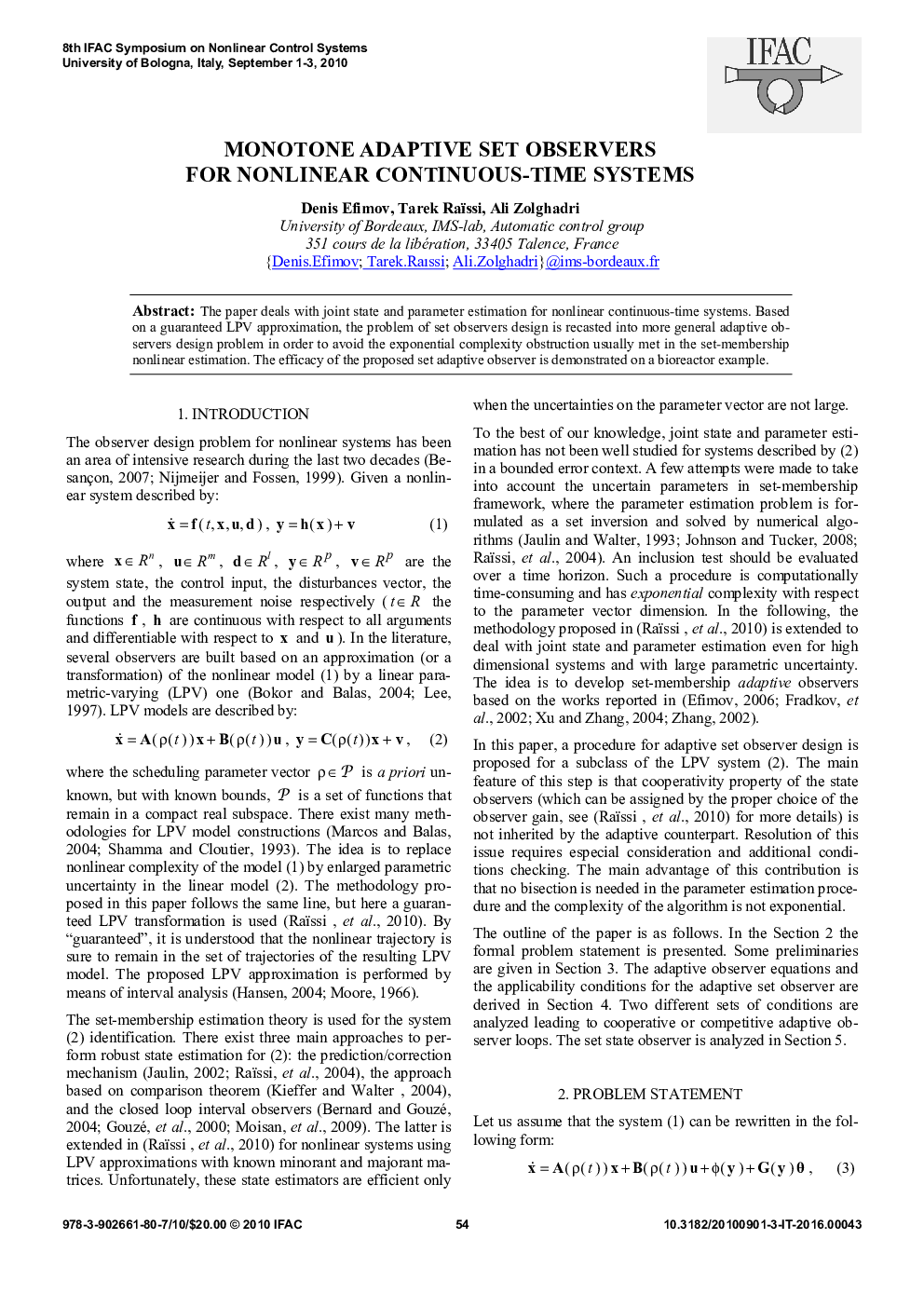 MONOTONE ADAPTIVE SET OBSERVERS FOR NONLINEAR CONTINUOUS-TIME SYSTEMS