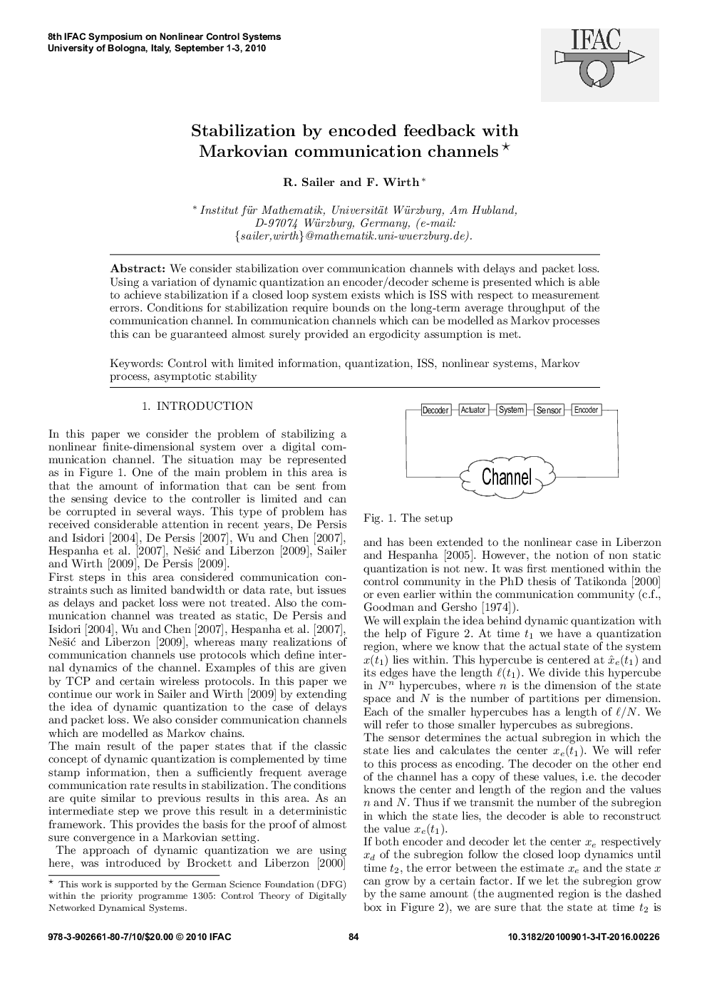 Stabilization by encoded feedback with Markovian communication channels *