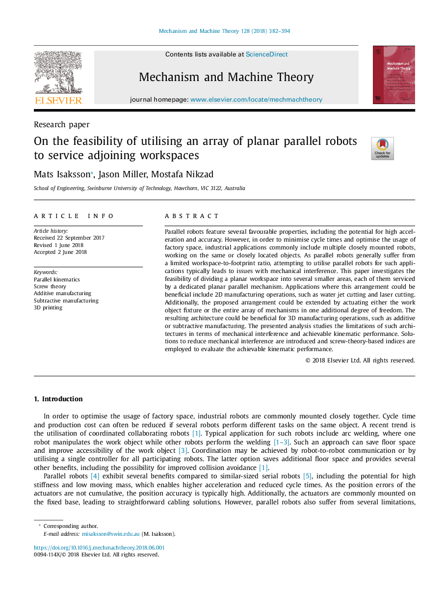 On the feasibility of utilising an array of planar parallel robots to service adjoining workspaces