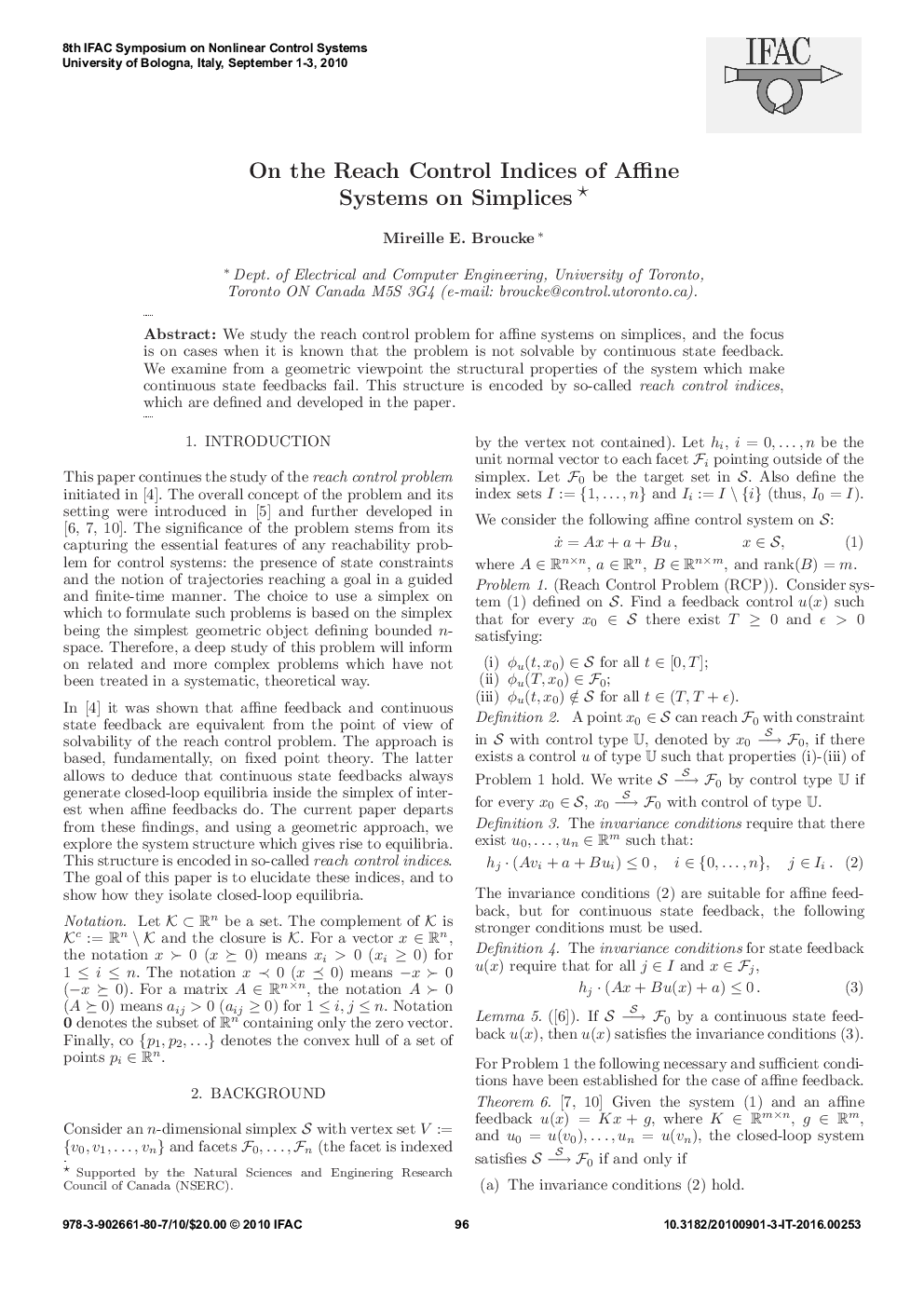عکس صفحه اول مقاله: On the Reach Control Indices of Affine Systems on Simplices * On the Reach Control Indices of Affine Systems on Simplices *