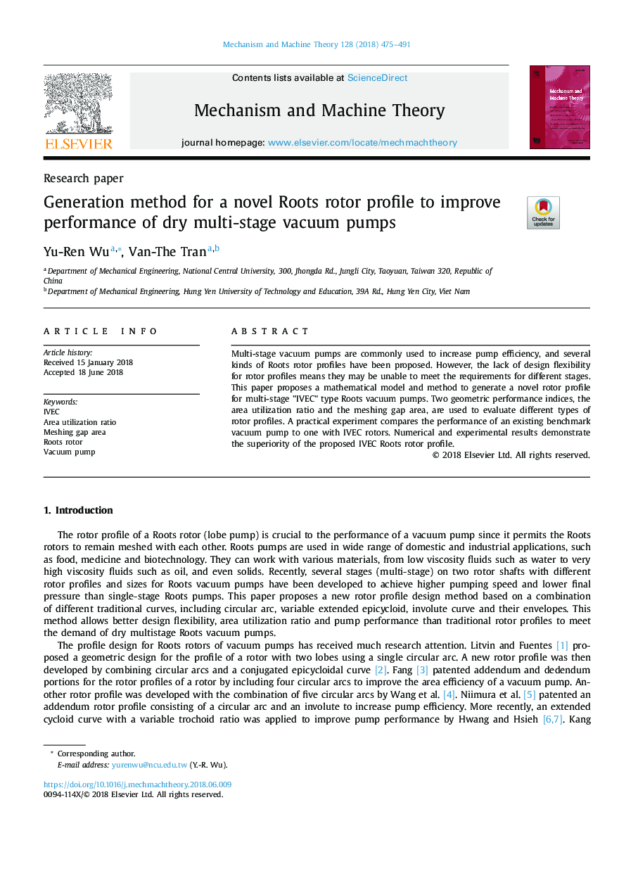 Generation method for a novel Roots rotor profile to improve performance of dry multi-stage vacuum pumps