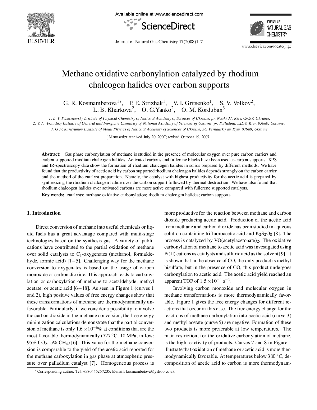 Methane oxidative carbonylation catalyzed by rhodium chalcogen halides over carbon supports