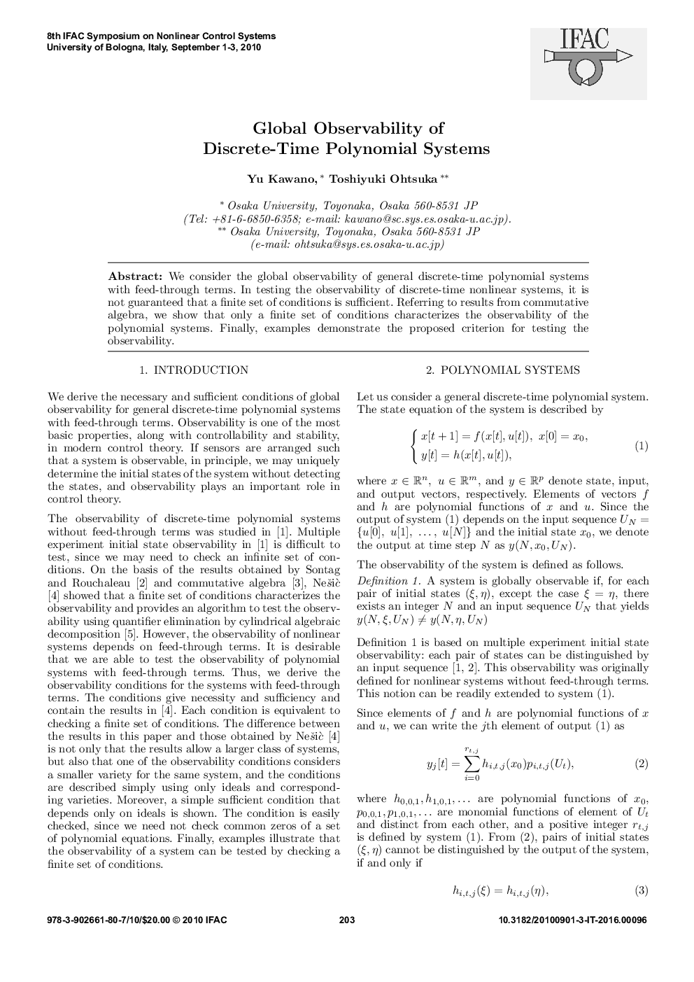 Global Observability of Discrete-Time Polynomial Systems