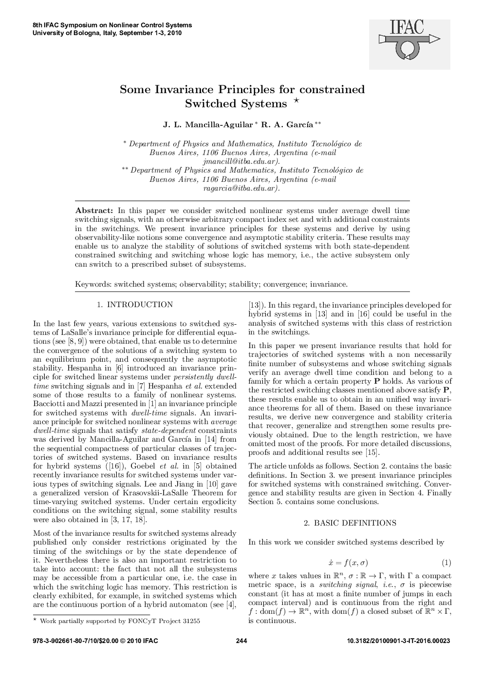 Some Invariance Principles for constrained Switched Systems*