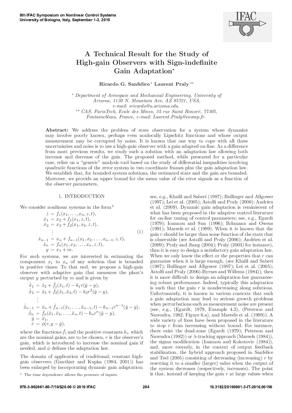 A Technical Result for the Study of High-gain Observers with Sign-indefinite Gain Adaptation*