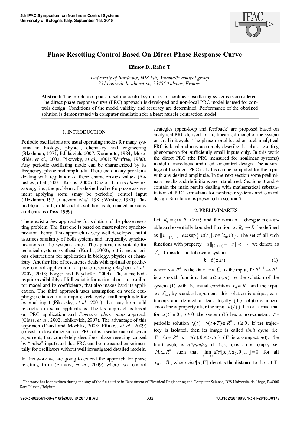 Phase Resetting Control Based On Direct Phase Response Curve