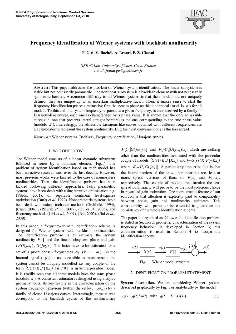 Frequency identification of Wiener systems with backlash nonlinearity