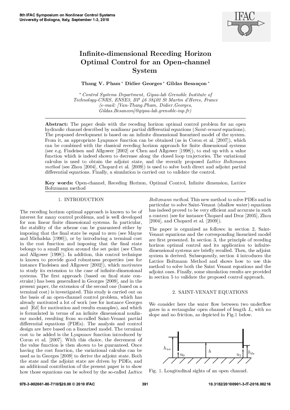 Infinite-dimensional Receding Horizon Optimal Control for an Open-channel System