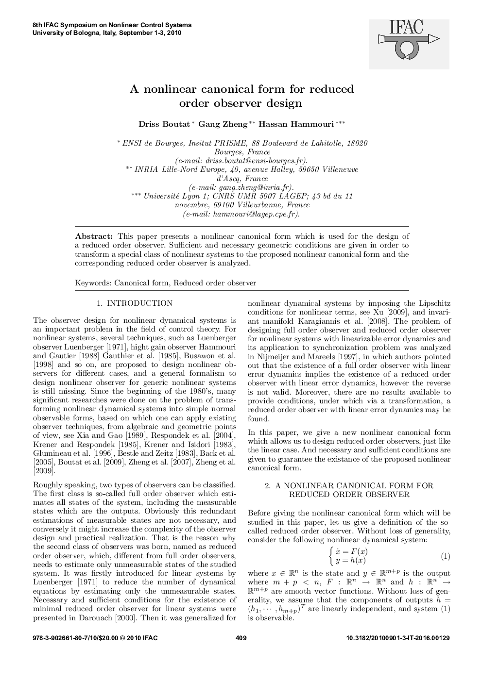 A nonlinear canonical form for reduced order observer design