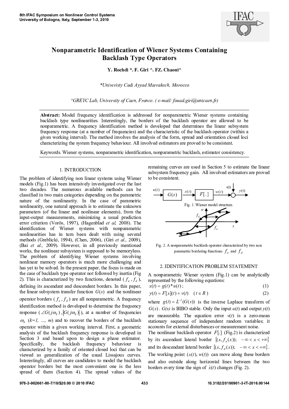 Nonparametric Identification of Wiener Systems Containing Backlash Type Operators