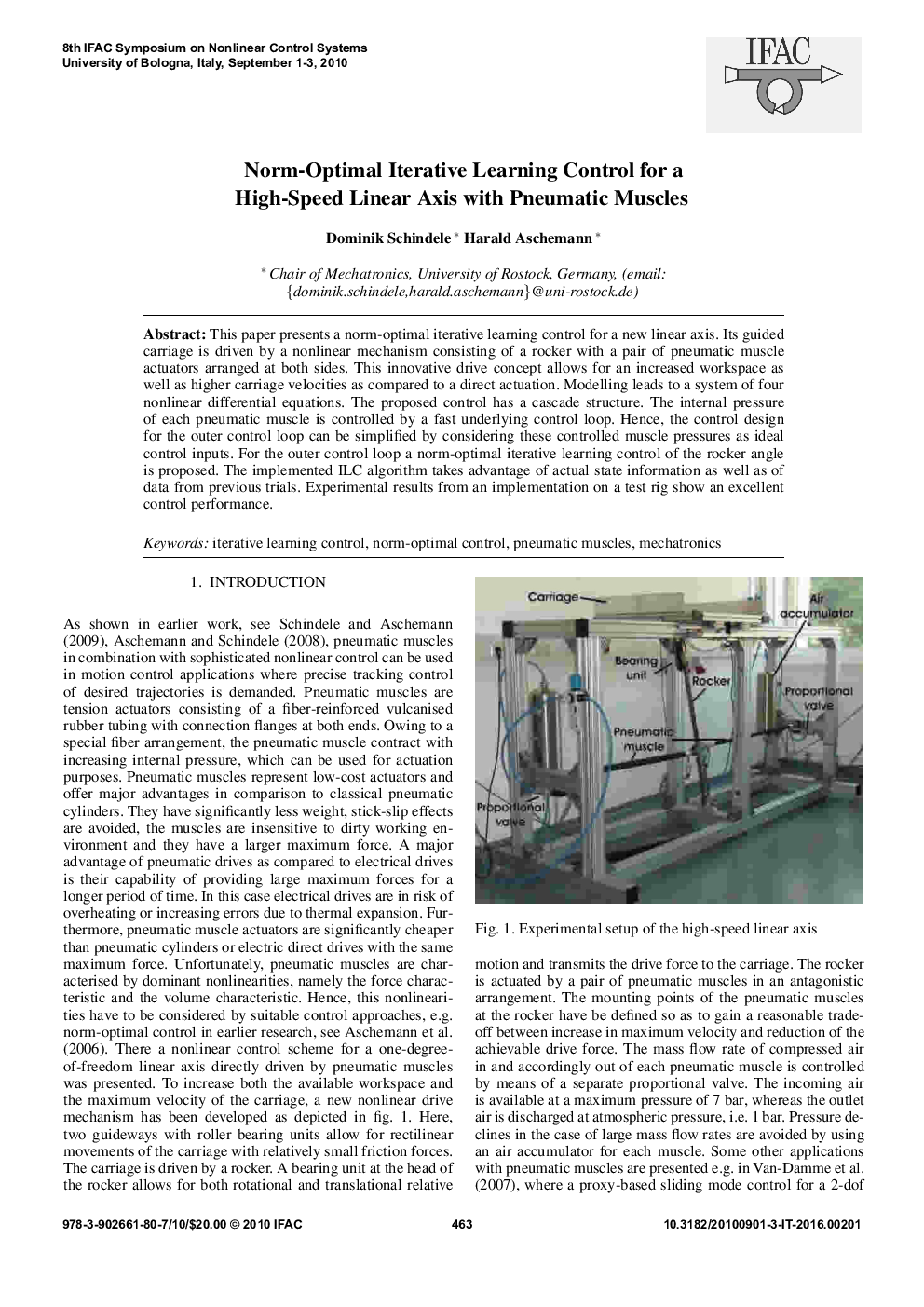 Norm-Optimal Iterative Learning Control for a High-Speed Linear Axis with Pneumatic Muscles