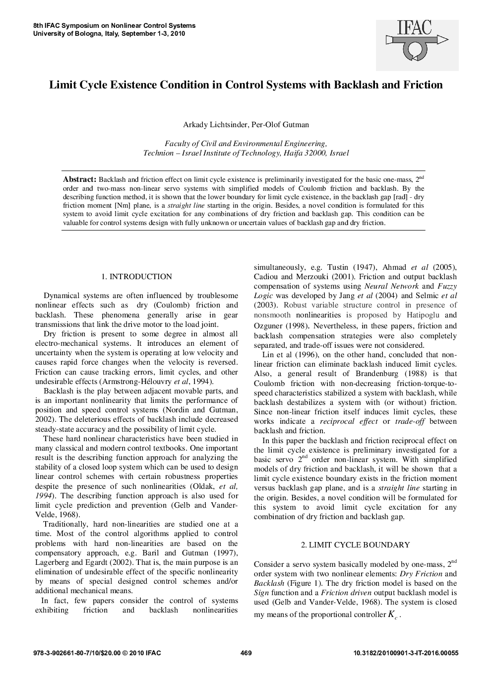 Limit Cycle Existence Condition in Control Systems with Backlash and Friction