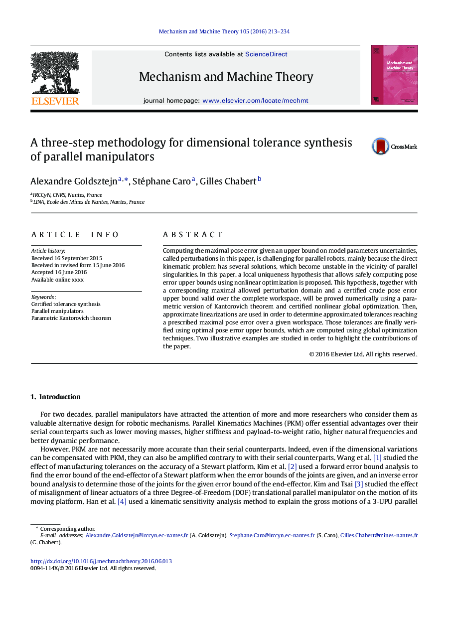 A three-step methodology for dimensional tolerance synthesis of parallel manipulators