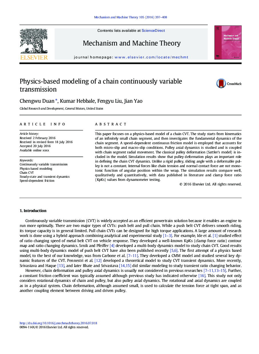 Physics-based modeling of a chain continuously variable transmission