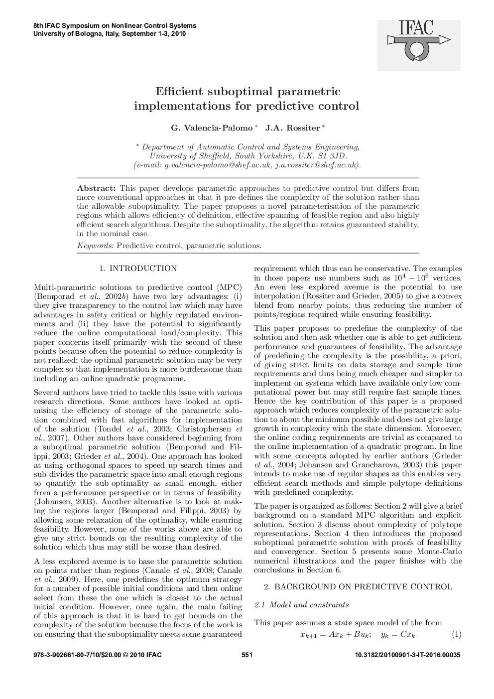 Efficient suboptimal parametric implementations for predictive control